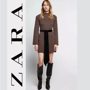 ZARA Mini Dress Tunic Zig Zag Chevron Retro NEW Size Small